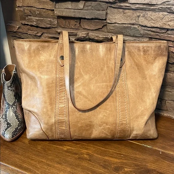 Frye Melissa Shopper Tote Distressed leather Bag -Beige- $358 - Picture 3 of 16
